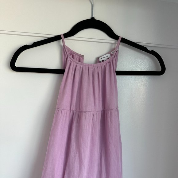 RHODE Julia Halter Neck Tiered Maxi Dress SZ XS Smokey Grape Frayed Rope Belt - Picture 4 of 11